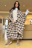 Roberta Plaid Brushed Cotton Drape Cape Camel